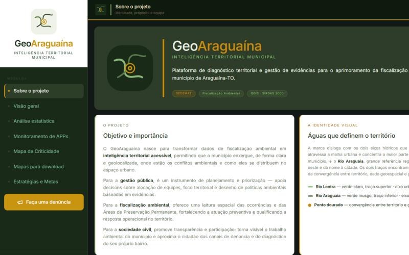 Tela inicial do GeoAraguaína, com a identidade visual da plataforma